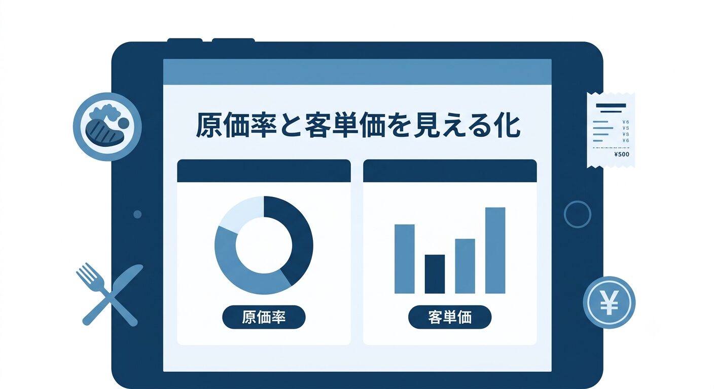飲食店の原価率と客単価をダッシュボードで見える化するイメージ