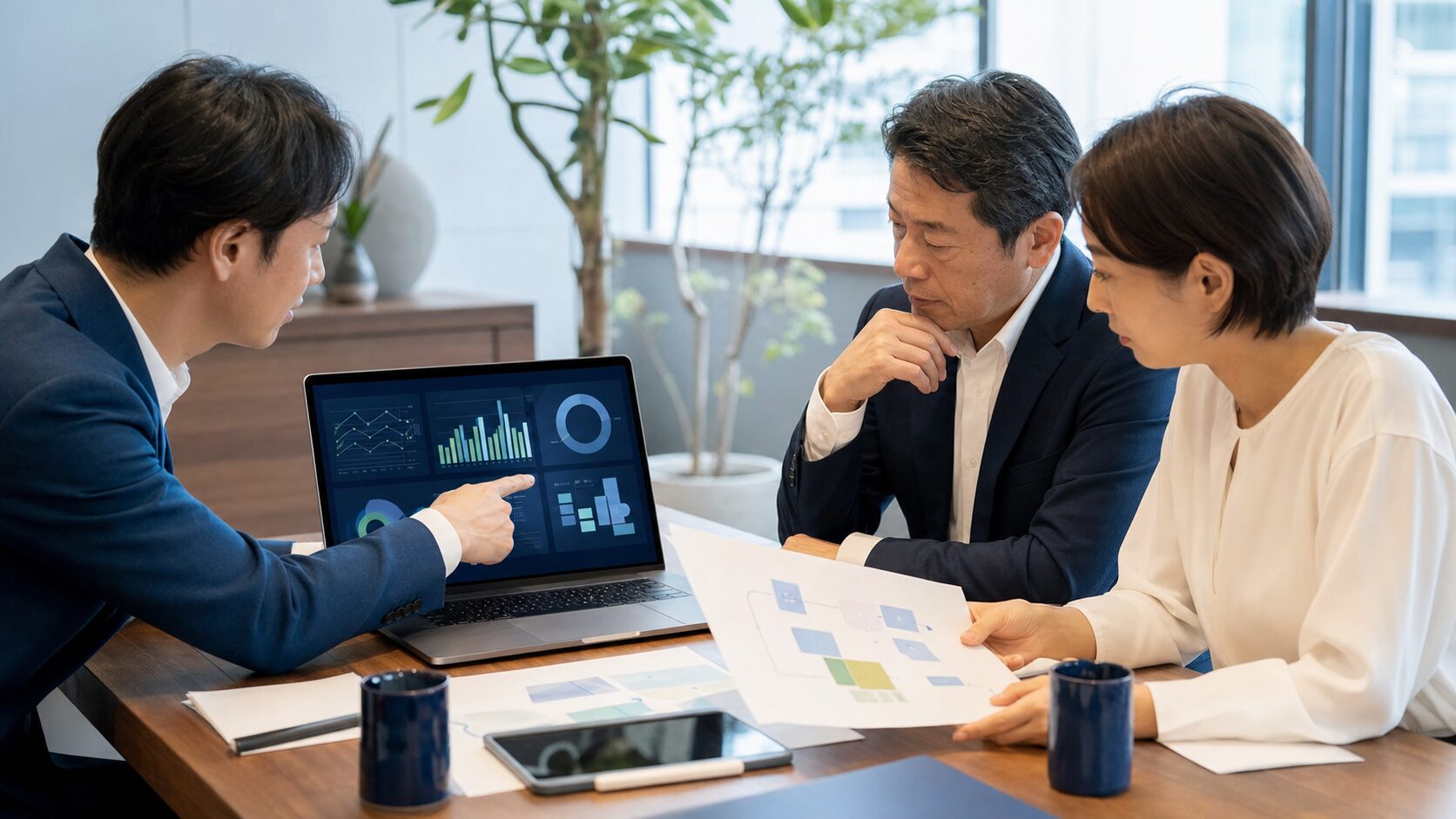 Tableauダッシュボードの外注要件を会議で確認する担当者