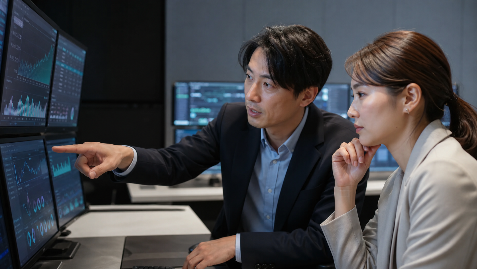 Tableauダッシュボードの問題を確認する日本人担当者と支援者