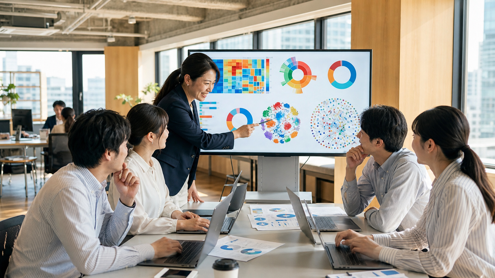 日本企業で自社のダッシュボードを使ってBI操作研修を行う様子