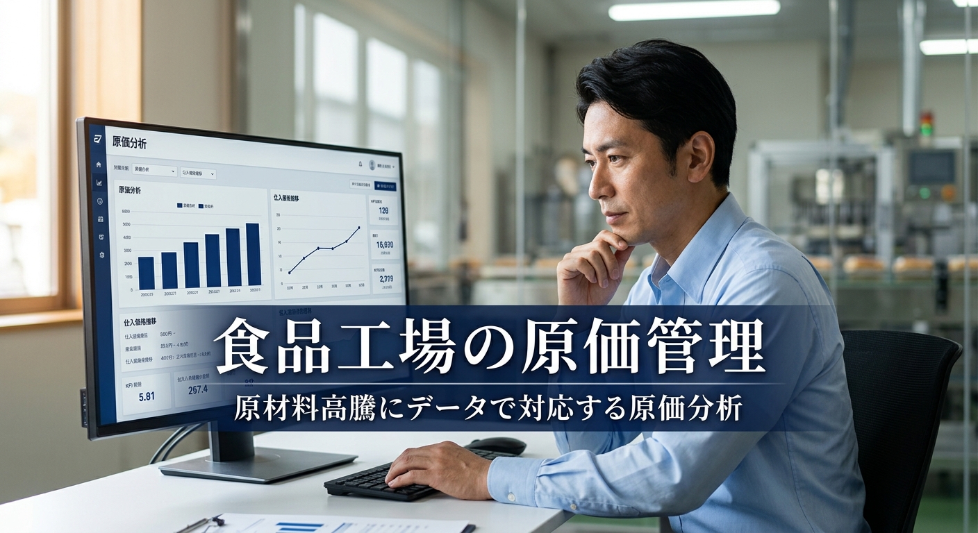 食品工場の原価管理ダッシュボードを確認する担当者